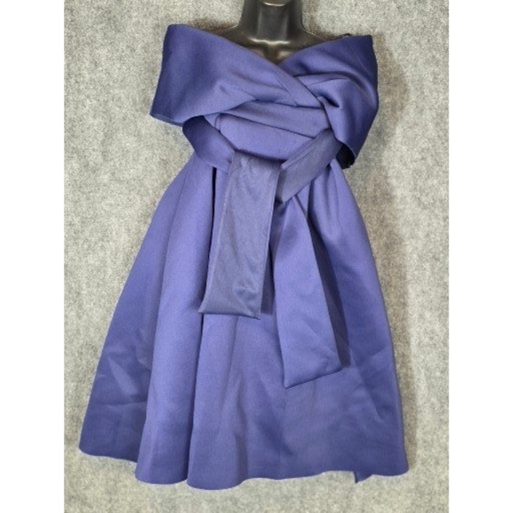ASOS Navy Blue Off The Shoulder Wrap Bow Fit & Flare Cocktail Midi‎ Dress US 4